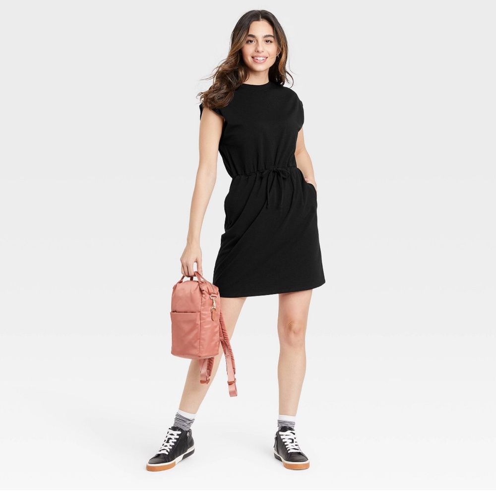 Sleeveless Extended Shoulder A-Line Tie-Waist Dress New Without Tags